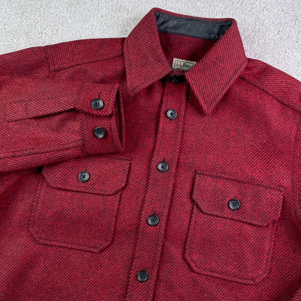 Vintage LL Bean Shirt Mens Medium Red Wool Blend Heavy Twill Shacket Rugged